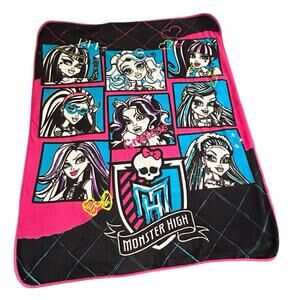 Monster High Doll Fleece Blanket Throw Mattel 45”x57” Black Pink Growlicious